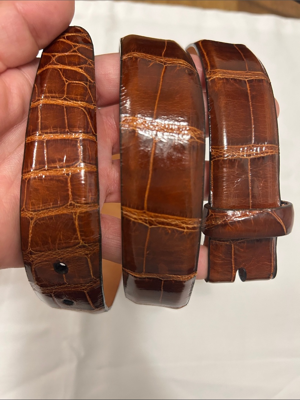 Martin Dingman Genuine Alligator Leather Belt Strap Only - Cognac Brown - Sz 32